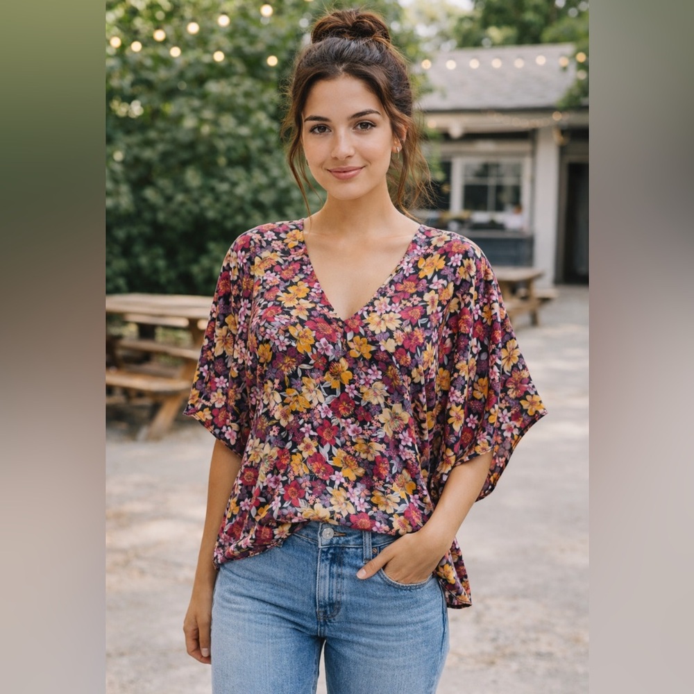 Buddy Love North Tunic | Oversized Poncho Style Top In Florals | Size S